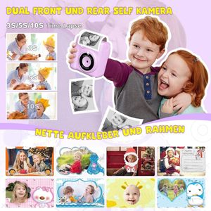 Paarse Instant Print Kindercamera | Direct Zwart-Wit Foto’s Printen | 1080P Video, 1000mAh & 32GB Kit | Cadeau 3-12 Jaar