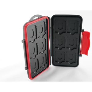 Lifesteps -Waterdichte Geheugenkaarthouder – SD Kaart Houder voor 12 SD & 12 Micro SD Kaarten – Met Siliconen Afdichting – Stofdichte & Schokbestendige Opbergetui – Ideaal voor Camera, Drone & GoPro - zwart rood