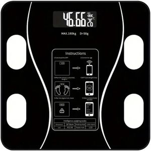 Digitale weegschaal - Bluetooth-lichaamscompositie-analysator - Meet gewicht/lichaamsvet/BMI/spiermassa - Ondersteuning voor meerdere gebruikers - Hoge precisiesensoren - Zwart