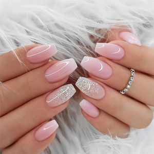 Set van 24 Korte Vierkante Valse Nagels - Franse Nepnagels met Design - Acryl Volledige Bedekking voor Vrouwen - Meisjes - Manicure Decoratie
