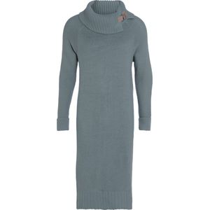 Knit Factory Jamie Gebreide Dames Jurk - Trui jurk dames - Wollen jurk - Herfst- & winterjurk - Wijde jurk - Met warme opstaande kraag - Stone Green - 36/38 - Knielengte