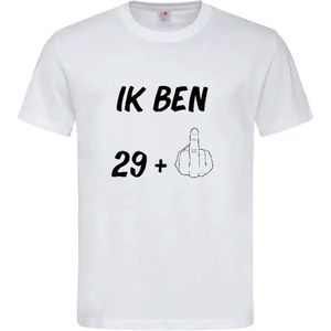 T-shirt Unisex Volwassenen Grappig Tekst ""Ik ben 29+1"" Op Voorkant | korte mouw | Wit/zwart | maat XXL