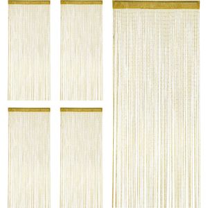 Relaxdays 5x Draadgordijn glitters - deurgordijn - draadjesgordijn - 90 x 245 cm - goud