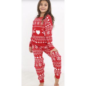 Winter - gebreid - huispak - pyjama -lange mouw - kinderen - rood - maat 110/116
