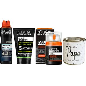 Men Expert Cadeauset Pure Carbon Papa - Men Expert Pure Carbon Dagcreme - Men Expert Pure Charcoal Face Wash 100ml - Men Expert Deo Spray 150 ml Carbon Ice
