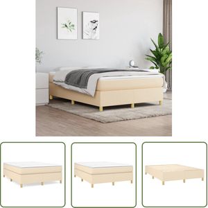 The Living Store Boxspringframe - Crème - 203 x 140 x 35 cm - Stof en multiplex