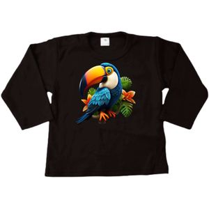 Shirt kind stoere kakatoe - Kinder shirt met lange mouwen - Vrolijke print dieren - Maat 122/128