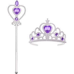 Aankleed Accessoires - Prinses Elsa Sneeuwkoningin - 2-delige cadeauset met strasskroon Toverstaf-paars .