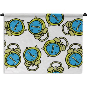 Wandkleed - Wanddoek - Wekker - Patroon - Cartoon - Slapen - 90x67.5 cm - Wandtapijt