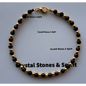 Armband Tijgeroog rood,4 mm, goudkleurig