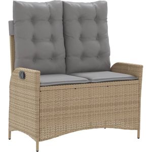 vidaXL - Tuinbankje - verstelbaar - met - kussens - poly - rattan - beige