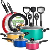 NutriChef - 15-delige - Pannenset - Multikleur - Antiaanbaklaag, Hittebestendige Handgrepen