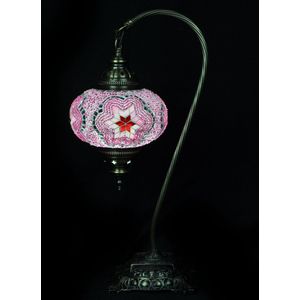 Turkse Lamp - Tafellamp - Boogmodel - Mozaïek Lamp - Marokkaanse Lamp - Oosters Lamp - ZENIQUE - Authentiek - Handgemaakt - Roze