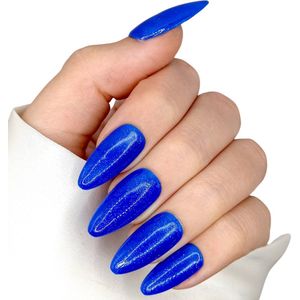 SD Press on Nails - B-214 - Plaknagels - Nagelset 20 Nagels - Blauw - Gellak - Nagellak - Lang Stiletto Nageltips - Nepnagels met Lijm - Kunstnagels - Nail Art - Handmade - Valse nagels - Nagelvijl - Accessoires - Lange Nagels