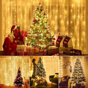 Orion Store - Gordijn 300 Led Licht -Ramen 300 Led Licht - Kerstverlichting -Kerstversiering - 3x3 meter - LED gordijn - Binnen verlichting - Trouwfeest verlichting - Met afstandsbediening - USB - Veiligheidsspelden - Haken - Black Friday