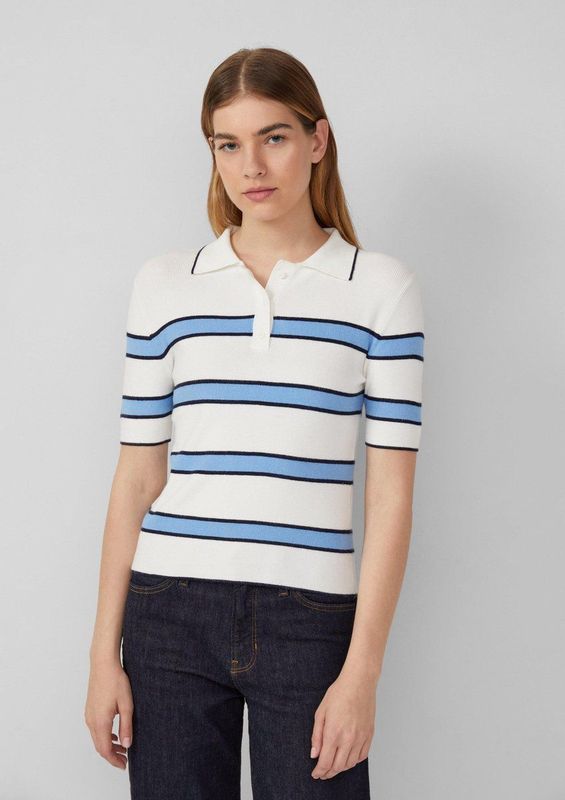 Gebreide Trui - Kort - Polokraag - Gestreept - Slim Fit