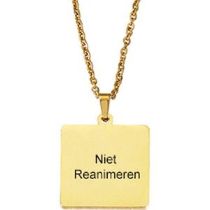 Gegraveerde Niet Reanimeren Ketting - Niet Reanimeren Penning - Do Not Resuscitate - Gegraveerd - Vierkant - Roestvrij Staal - RVS - Verstelbaar - Goudkleurig