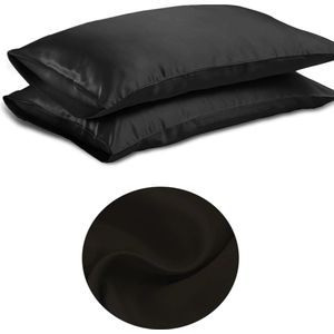Satijnen kussensloop - set van 2 kussenslopen - Skin & Hair Pillow sleeve - zwart 48x74cm - Beauty kussen - zijden kussensloop - Huidverzorging - Haarverzorging - Anti Allergeen - zwart- zijden kussensloop - Beauty kapsel sloop