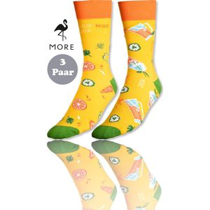 More Fashion - Heren Sokken Maat - 43-46 - 3-Pack - Leuk Asymmetrisch Print - Kleurrijk - Geel Juice - MADE IN EU