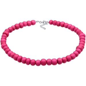 Elli Dames Halsketting Dames Choker Trend met houten kralen roze in 925 sterling zilver