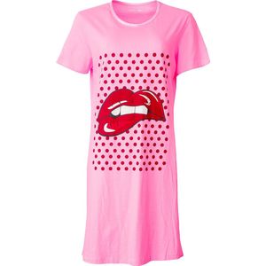 Temptation Dames Nachthemd - Rode Lippen - Roze - Maat M