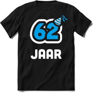 62 Jaar Feest kado T-Shirt Heren / Dames - Perfect Verjaardag Cadeau Shirt - Wit / Blauw - Maat XL