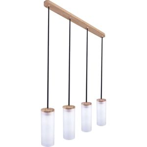 Hanglamp - Witte lampenkap - Acryl - Hout - 4 lichtpunten - Modern - Elegant - Eetkamer - Woonkamer - Hal