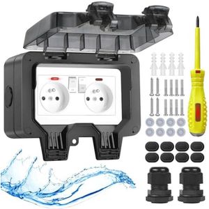 Waterdicht buitenstopcontact met schakelaar en controlelampje, IP66, weerbestendig, voor tuin en buitengebruik