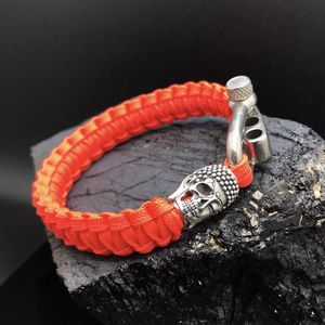 Paracord Armband met 925 Zilveren 3D Skull / Buddha Bedel (Spacer) van 12 gram Zilver, Stainless Steel (RVS) slot verstelbaar in 3 maten .