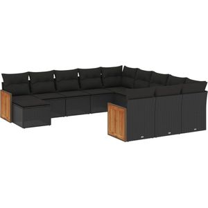 vidaXL - 12-delige - Loungeset - met - kussens - poly - rattan - zwart