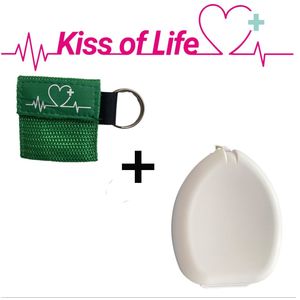 Voorgevormd beademingsmasker + Groene Kiss of Life | Reanimatiemasker | CPR masker | Hardcase | Wit