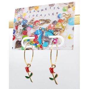 Jeannette-Creatief® - Holland - Red Tulips - Souvenir - Tulpen - Rode Tulpen - Oorbellen met Tulpen - Oorbellen met Bloemen - Oorbellen Holland - Sieraden - Rode Sieraden - Rode Oorbellen - Moederdag