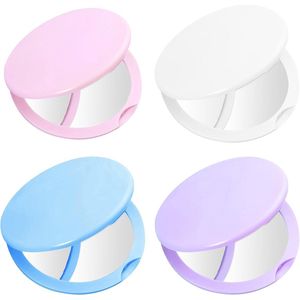 Pack van 4 Pocket Mirrors - Travel Mirrors in Pastel Colours - Light Blue - Light Purple - White - Pink - Makeup Mirror - Klein - Mini Mirror - Dubbelzijdige Vouw Pocket Mirror voor Dagelijks Gebruik en Reizen