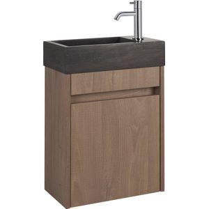 Saqu Florence Toiletmeubel - 40x22x60 cm - Voorgemonteerd - in Toffee met Fontein en Kraan Rechts - Fonteinmeubel - WC Kastje - WC Meubel