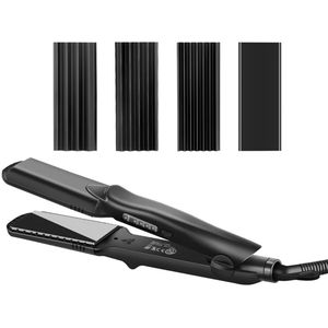 JVJH Stijltang, crêpetang, 4-in-1stijltang en crêpetang Keramische toermalijncoating, verwisselbare platen, opwarmtijd 30 seconden