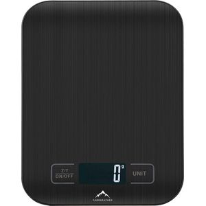 Fairweather Precisie Keukenweegschaal - Weegschaal Keuken Digitaal - 1 g tot 5 kg - Tarra Functie - Inclusief Batterijen - RVS/Zwart