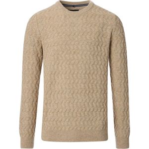 Casa Moda Trui Met Motief Lamswol Ronde Hals Beige - XXL