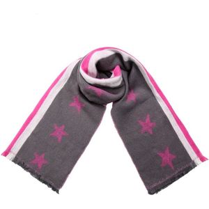 Donker Grijze Sjaal Stripes & Stars - Donker Grijs + Wit + Fuchsia Wintersjaals - Print Sjaals