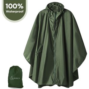 FOXLY® Regen Poncho Unisex met Rits - Fietsponcho - Dames & Heren - Waterdicht - Donkergroen
