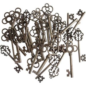 (Set van 30) Gemengde Vintage Uitstraling Oude Skelet Sleutel Hanger met Elegant Hart en Strik Ketting