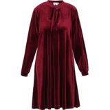 Usha - Jurk - Bourgogne - Pofmouwen - V-hals - Snoersluiting - Kort/mini