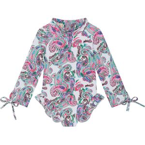 Supercute badpak paisley wit met lange mouwen, drukknoopjes en ritssluiting maat 74/80