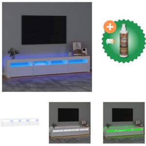 vidaXL Tv-meubel met LED-verlichting 210x35x40 cm hoogglans wit - Kast - Inclusief Houtreiniger en verfrisser