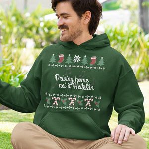 Friese Kerst Hoodie Groen Driving Home Nei It Heitelân - Maat XL - Uniseks Fit - Kerstkleding Voor Dames & Heren