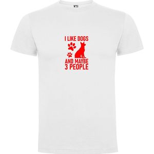 Wit T-Shirt met “I Like Dogs“ Afbeelding Rood Maat S