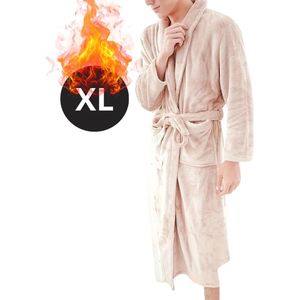 Bovista Badjas Heren - Fleece - Katoen - Badstof - Sauna - Hamam - Wafel - Bathrobe - Duster - Ochtendjas - Kimono - Beige XL
