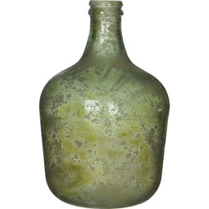 Groene antieklook fles vaas/vazen van glas 27 x 42 cm - Diego - Woonaccessoires/woondecoraties - Glazen bloemenvaas - Flesvaas/flesvazen