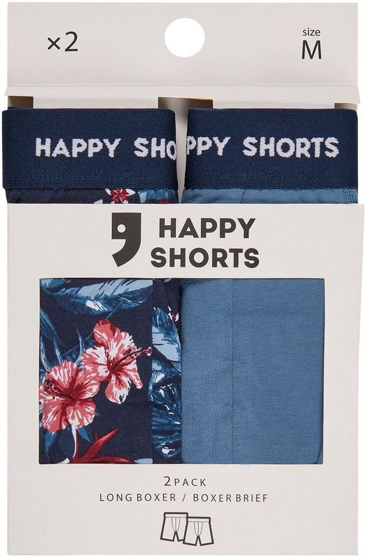 Happy Shorts - Long Boxershorts - Marine - 2er-Pack