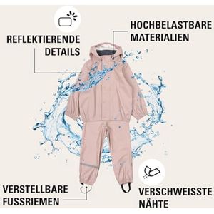 2-delige regen set voor kinderen met bretels, Oeko-Tex Standard 100, 100% gerecycled PU materiaal, regenbroek en regenjas met reflecterende details