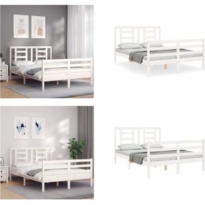 vidaXL Bedframe met hoofdbord massief hout wit 120x200 cm - Bedframe - Bedframes - Bed - Tweepersoonsbed